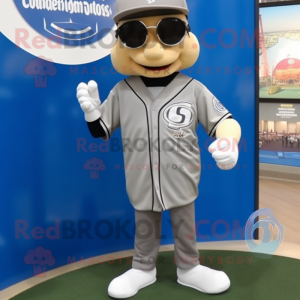 Gray Baseball Ball mascot costume character dressed with a Romper and Reading glasses