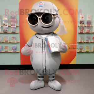 Gray Baseball Ball mascot costume character dressed with a Romper and Reading glasses