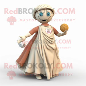 Tan Petanque Ball mascot costume character dressed with a Ball Gown and Scarf clips