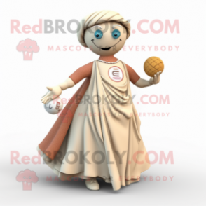 Tan Petanque Ball mascot costume character dressed with a Ball Gown and Scarf clips