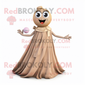 Tan Petanque Ball mascot costume character dressed with a Ball Gown and Scarf clips