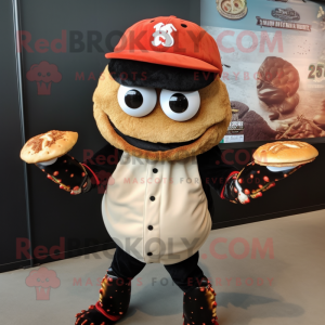 Black Crab Cakes mascot costume character dressed with a Baseball Tee and Wraps