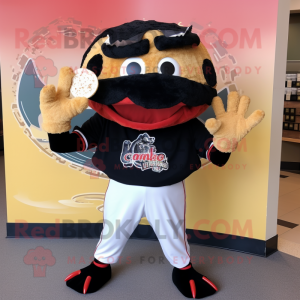 Black Crab Cakes mascot costume character dressed with a Baseball Tee and Wraps