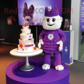 Purple Wedding Cake mascot costume character dressed with a Polo Tee and Brooches