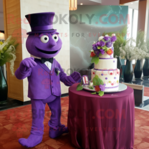 Purple Wedding Cake mascot costume character dressed with a Polo Tee and Brooches