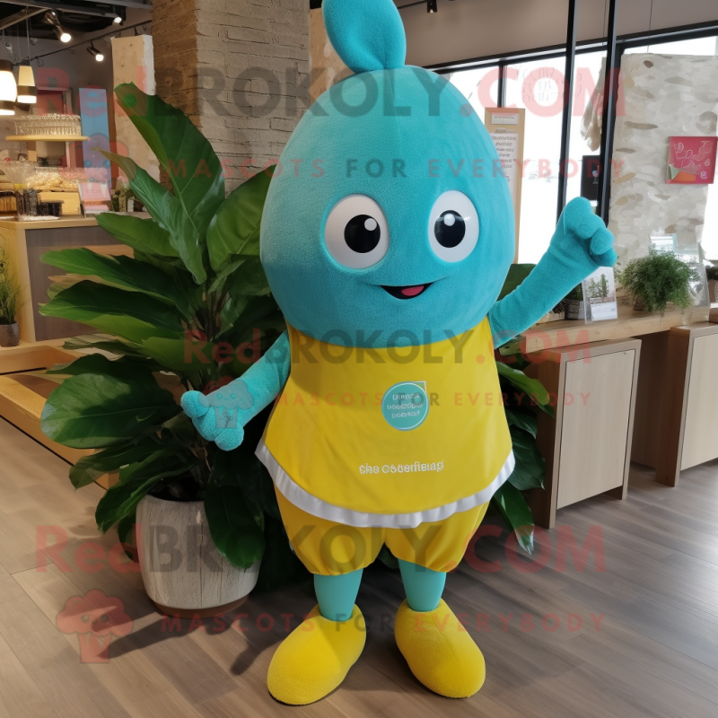 Turquoise Lemon mascot costume character dressed with a Romper and Cummerbunds Turquoise Lemon mascot costume character dressed with a Romper and Cummerbunds