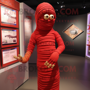 Red Mummy mascot costume character dressed with a Midi Dress and Hairpins