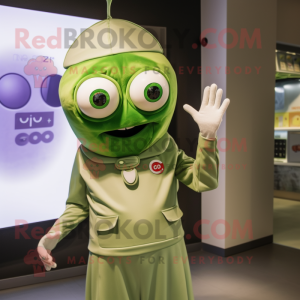 Olive Gyro mascot costume character dressed with a Graphic Tee and Brooches