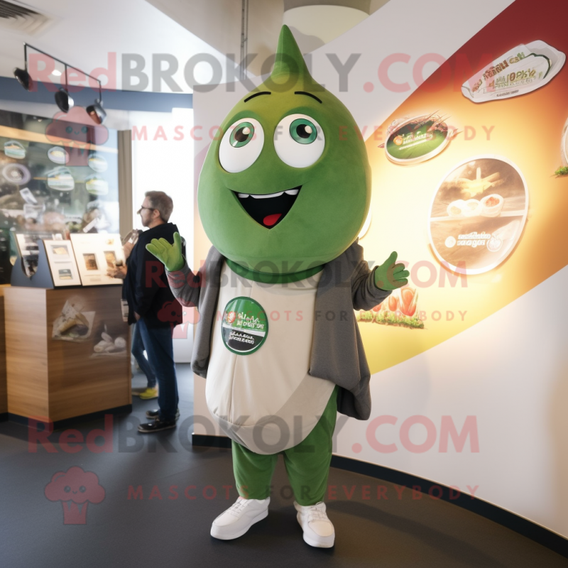 Olive Gyro mascot costume character dressed with a Graphic Tee and Brooches Olive Gyro mascot costume character dressed with a Graphic Tee and Brooches