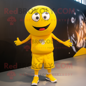 Yellow Basketball Ball mascot costume character dressed with a Vest and Caps