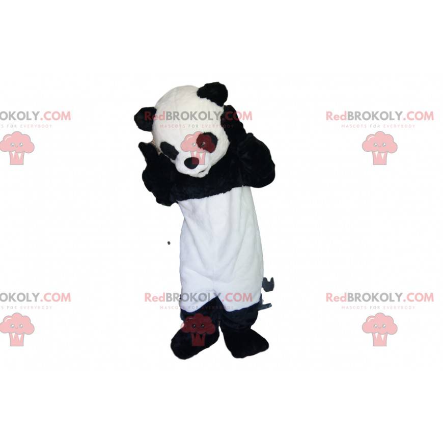 Mascota Panda muy feliz con su mirada conmovedora -