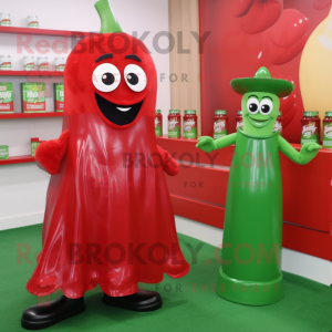 Green Bottle Of Ketchup mascot costume character dressed with a Midi Dress and Clutch bags