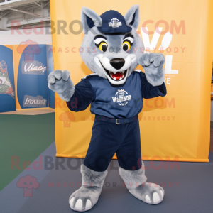 Navy Say Wolf mascot costume character dressed with a Sweater and Headbands