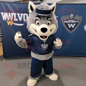 Navy Say Wolf mascot costume character dressed with a Sweater and Headbands