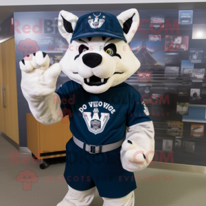 Navy Say Wolf mascot costume character dressed with a Sweater and Headbands
