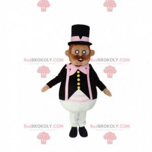 Mascot mustached gentleman with an elegant suit and a hat -