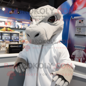 White Komodo Dragon mascot costume character dressed with a Hoodie and Headbands