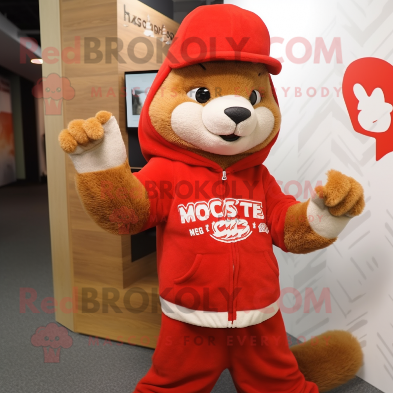 Red Mongoose mascot costume character dressed with a Sweater and Caps Red Mongoose mascot costume character dressed with a Sweater and Caps
