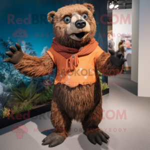 Rust Sloth Bear mascot costume character dressed with a Sweater and Anklets