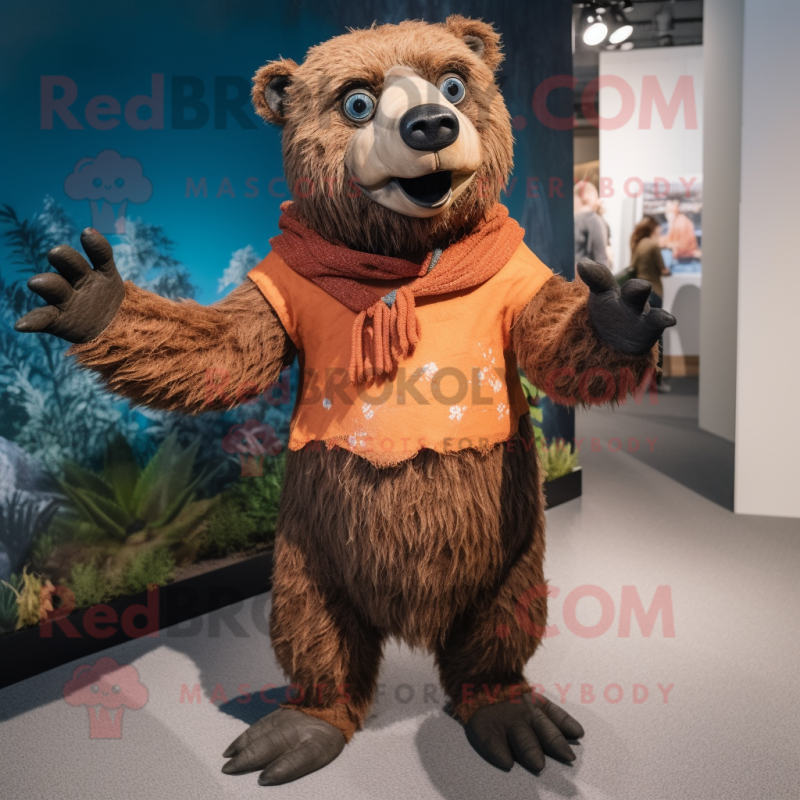Rust Sloth Bear mascot costume character dressed with a Sweater and Anklets