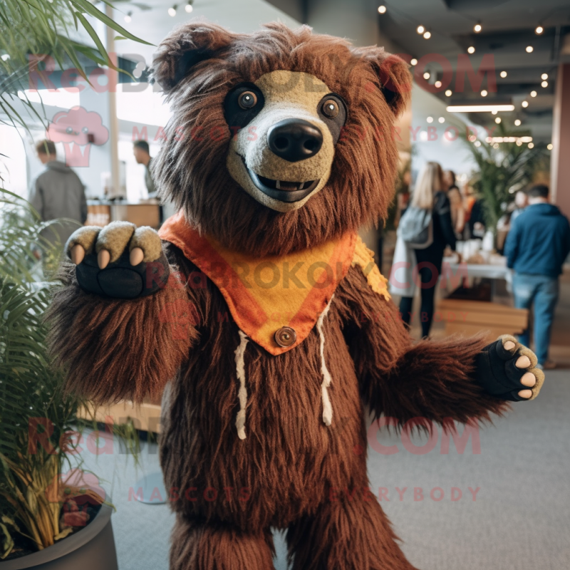 Rust Sloth Bear mascot costume character dressed with a Sweater and Anklets