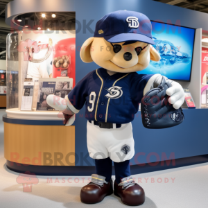 Navy Baseball Glove mascot costume character dressed with a Bomber Jacket and Messenger bags
