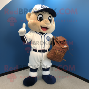 Navy Baseball Glove mascot costume character dressed with a Bomber Jacket and Messenger bags