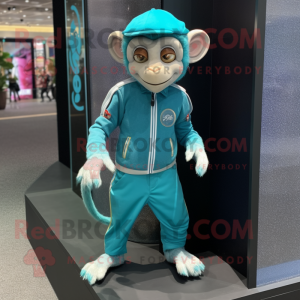 Turquoise Monkey mascot costume character dressed with a Joggers and Pocket squares