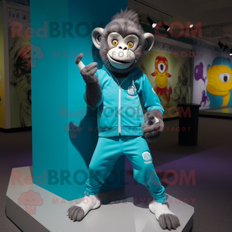 Turquoise Monkey mascot costume character dressed with a Joggers and Pocket squares