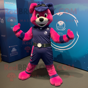 Magenta Navy Seal mascot costume character dressed with a Yoga Pants and Bracelet watches