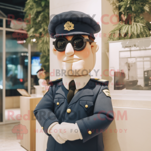 Cream Navy Soldier mascot costume character dressed with a Vest and Eyeglasses