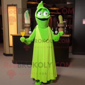 Lime Green But mascot costume character dressed with a Cocktail Dress and Shawl pins