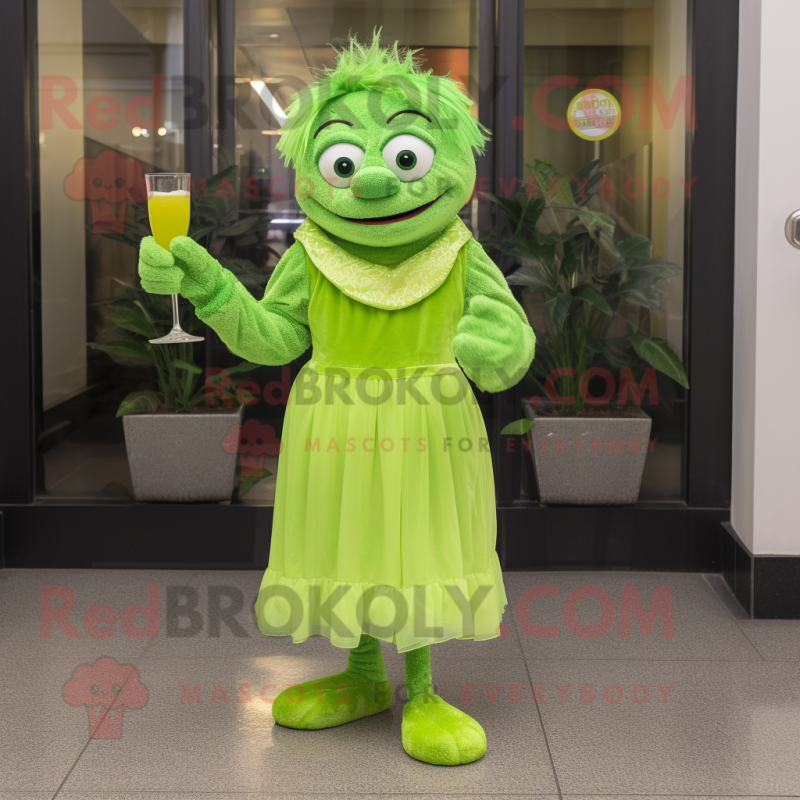 Lime Green But mascot costume character dressed with a Cocktail Dress and Shawl pins Lime Green But mascot costume character dressed with a Cocktail Dress and Shawl pins