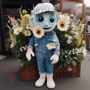 White Bouquet Of Flowers mascot costume character dressed with a Denim Shirt and Wraps