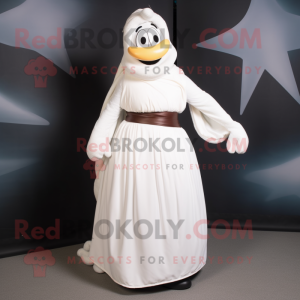 White Aglet mascot costume character dressed with a Maxi Dress and Belts