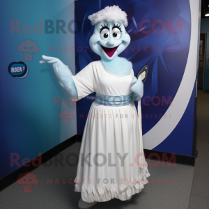 White Aglet mascot costume character dressed with a Maxi Dress and Belts