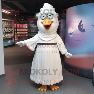 White Aglet mascot costume character dressed with a Maxi Dress and Belts