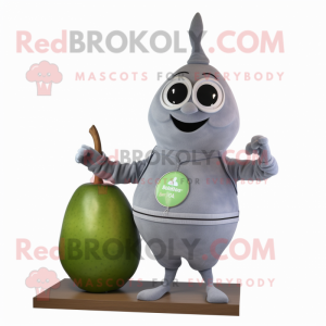 Gray Pear mascot costume character dressed with a Bikini and Bracelet watches