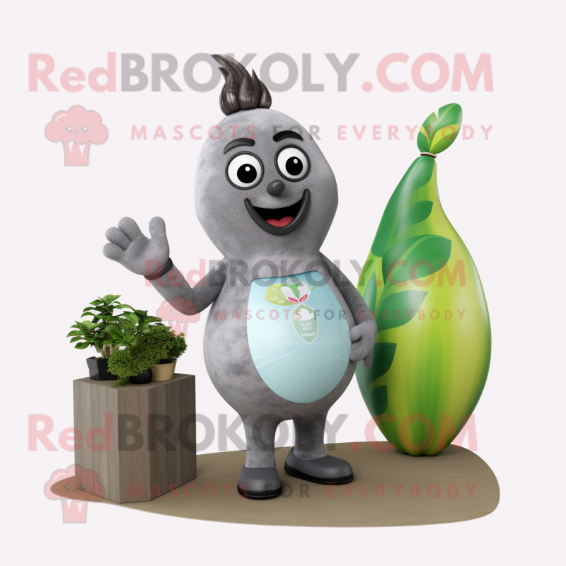 Gray Pear mascot costume character dressed with a Bikini and Bracelet watches Gray Pear mascot costume character dressed with a Bikini and Bracelet watches