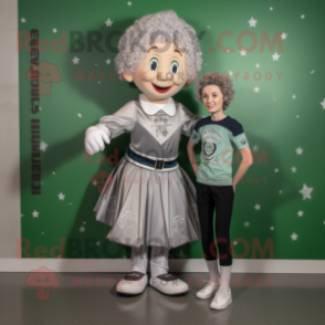 Silver Irish Dancer mascot costume character dressed with a Polo Tee and Hairpins