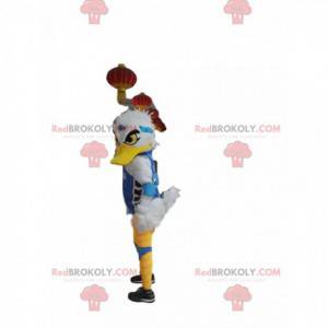 White duck mascot looking nasty, with a supporter outfit -