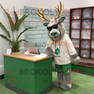 Silver Irish Elk mascot costume character dressed with a Capri Pants and Reading glasses