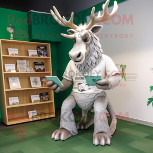 Silver Irish Elk mascot costume character dressed with a Capri Pants and Reading glasses