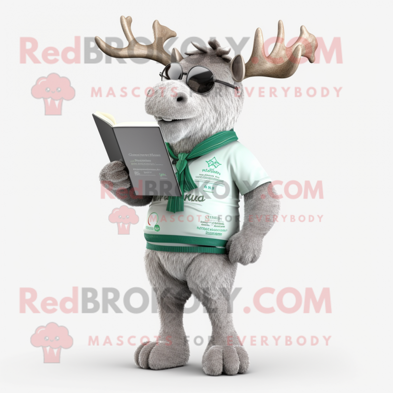 Silver Irish Elk mascot costume character dressed with a Capri Pants and Reading glasses