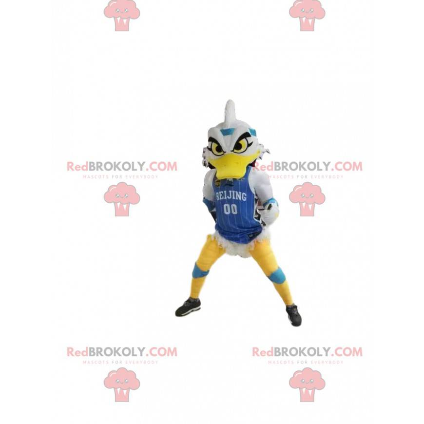 White duck mascot looking nasty, with a supporter outfit -