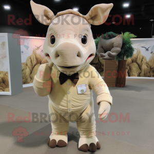 Beige Rhinoceros mascot costume character dressed with a Long Sleeve Tee and Bow ties