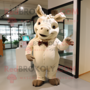 Beige Rhinoceros mascot costume character dressed with a Long Sleeve Tee and Bow ties