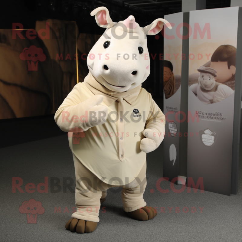 Beige Rhinoceros mascot costume character dressed with a Long Sleeve Tee and Bow ties