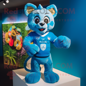 Cyan Puma maskot kostym...