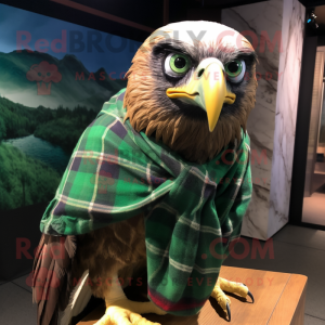 Green Haast'S Eagle mascot costume character dressed with a Flannel Shirt and Scarf clips